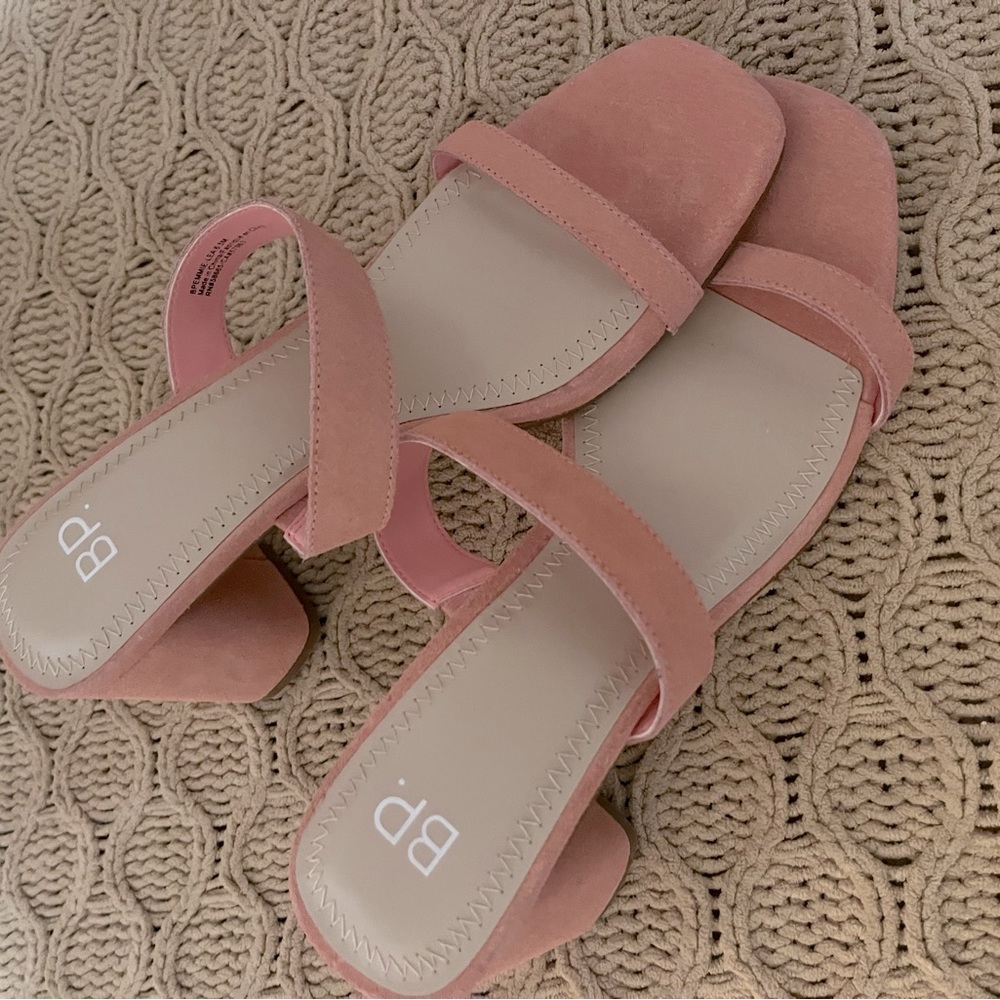 Pink Suede Chunk Heels